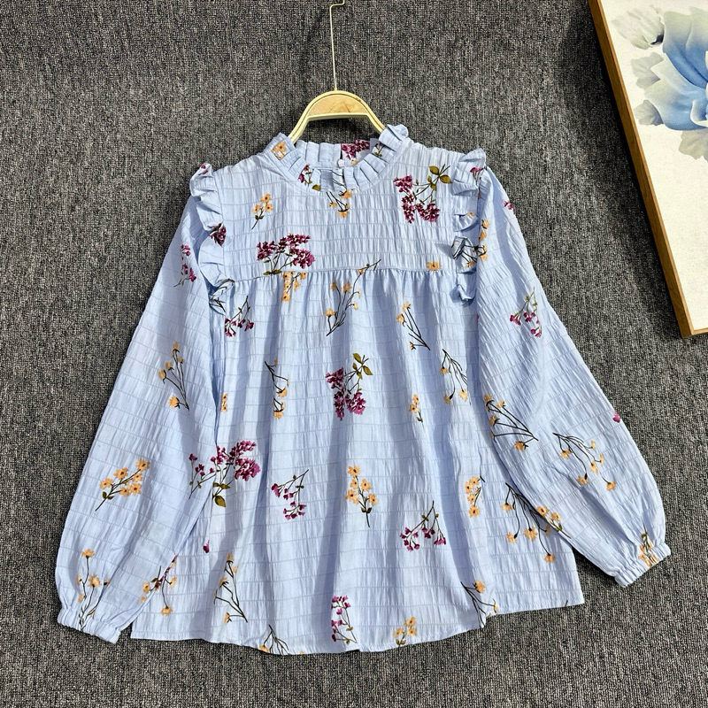 Jual Blouse Ruffle Flowers Korean style | Baju Atasan Wanita Kekinian ...