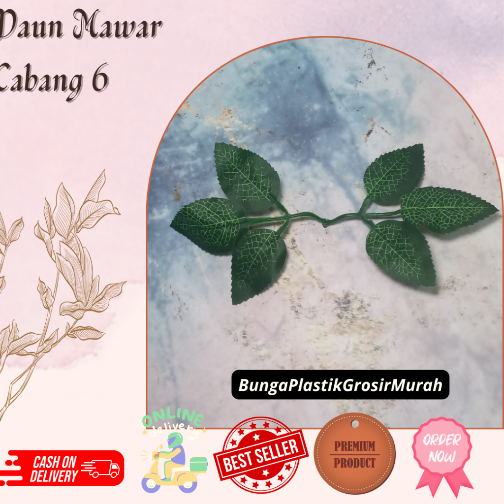 Jual Daun Mawar Cabang 6 L-05 / 250 Gram Isi (- +) 180 Pcs | Shopee ...