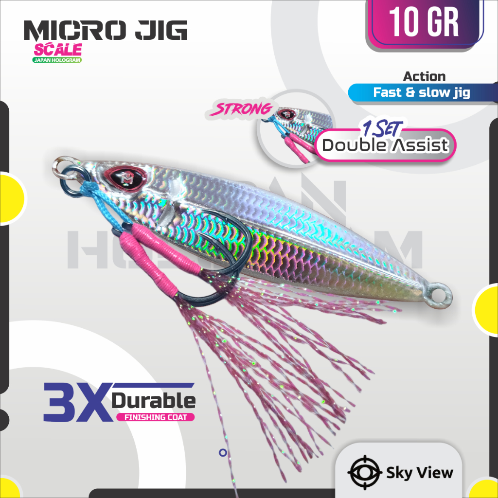 Jual Umpan Micro Jig 10g + Double Assist Hook Naked Silver Casting  Ultralight Slowjig