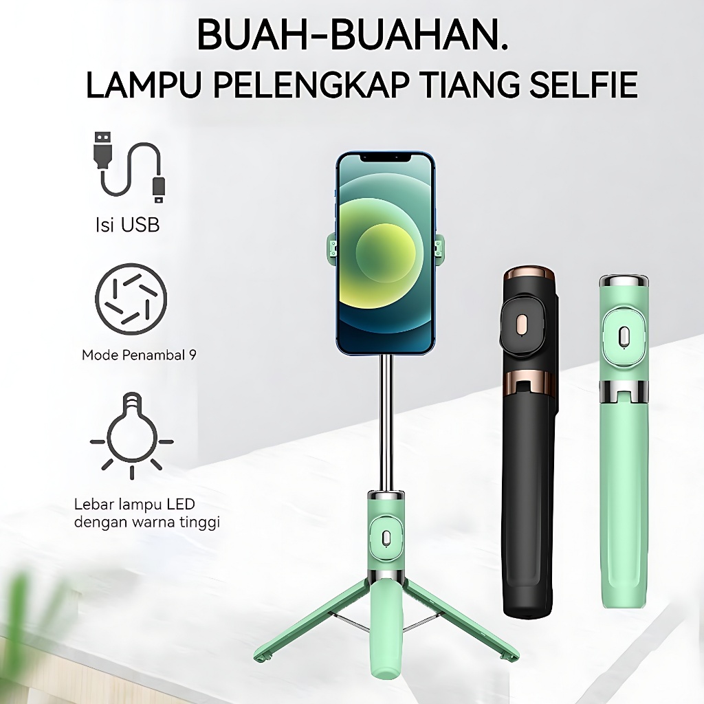 Jual Mini Selfie Stick Tongsis Bluetooth Tripod In Tongsis Portable Remote Dan Lampu Sorot