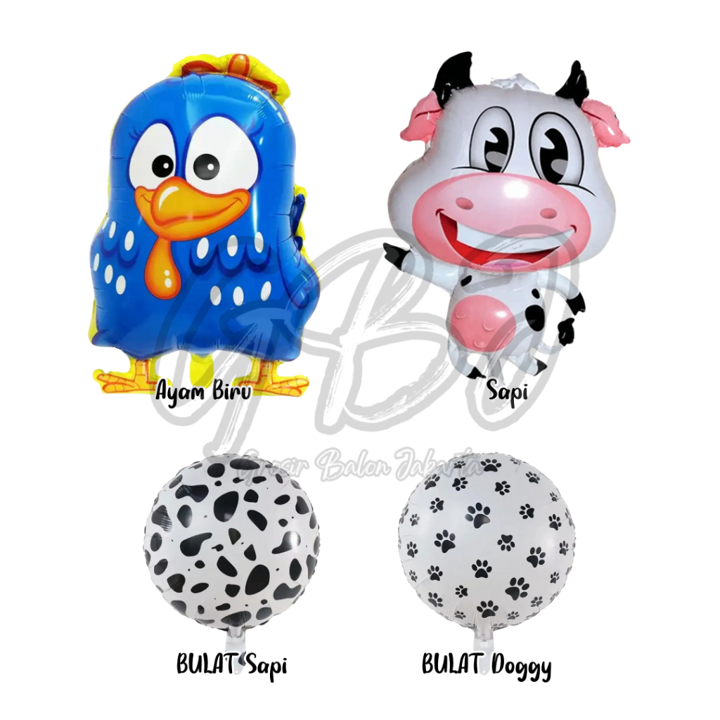 Jual Balon Foil JUMBO Farmville / BULAT Motif Sapi / Ayam Biru / Doggy ...