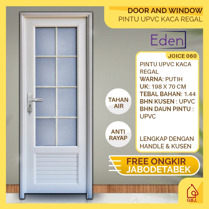 Jual PINTU UPVC PUTIH EDEN JOICE 198 X 70 + KUSEN + HANDLE / PINTU