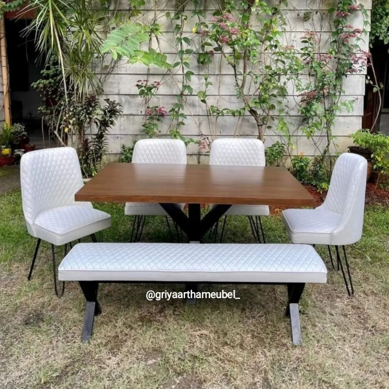 Jual meja makan minimalis 4 kursi jok dan 2 bench | Shopee Indonesia