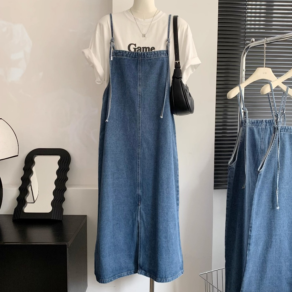 baju kodok jeans wanita overall wanita korean style  jumpsuit rok wanita korean style longgar A-line panjang sedang