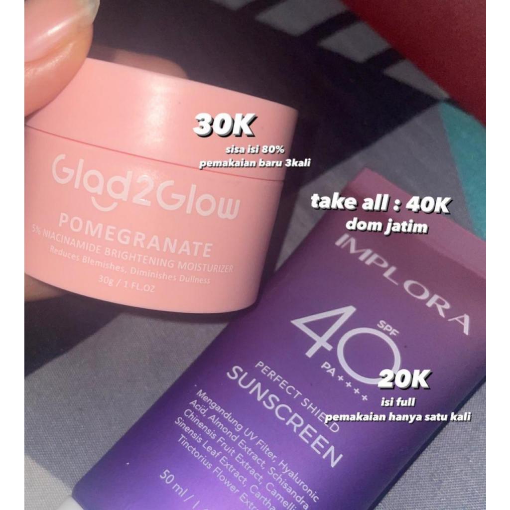 Jual (Preloved) Moist Glad2Glow pink dan Sunscreen Implora 40spf ungu ...