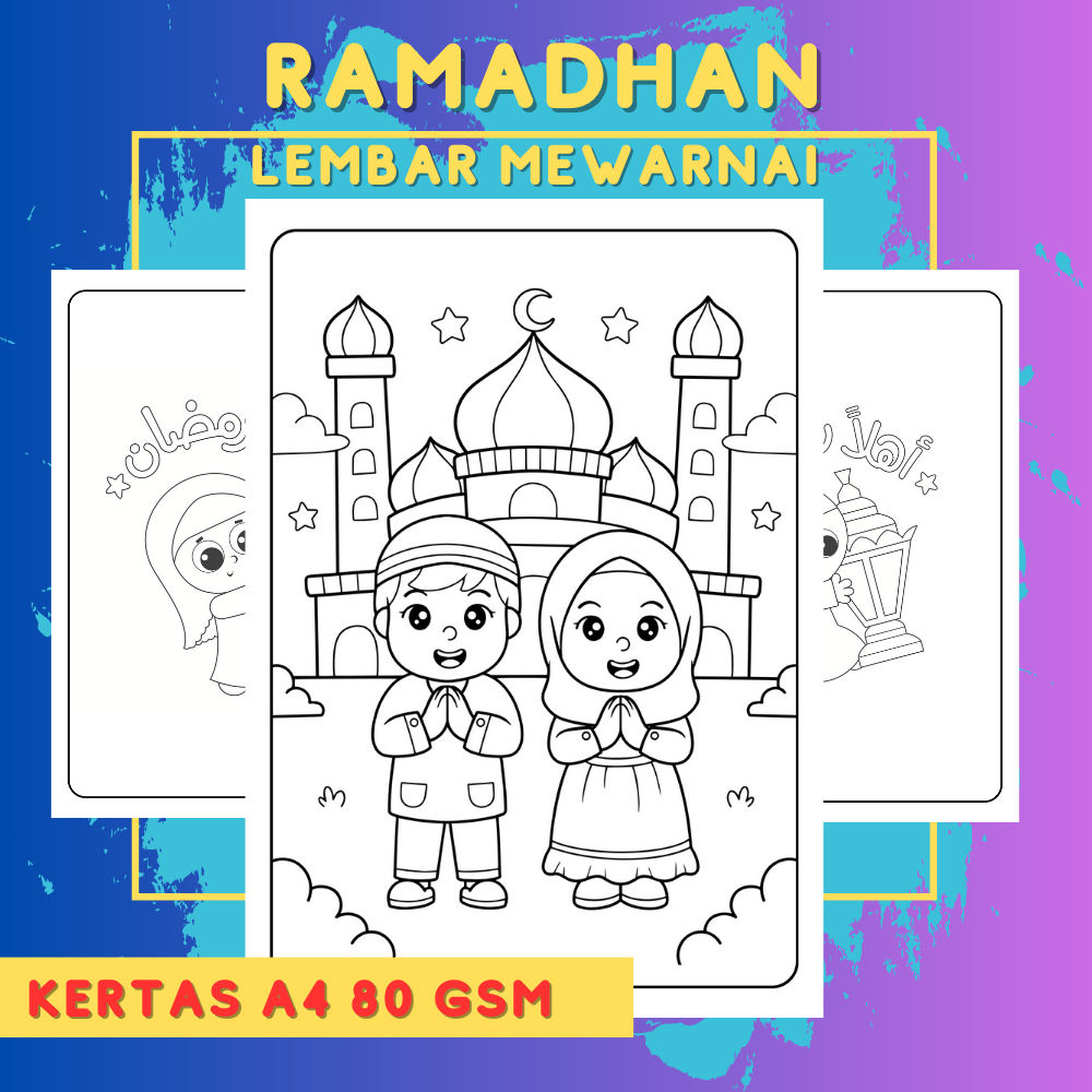 Jual DIY Coloring Page / Lembar Mewarnai Sketsa TEMA RAMADHAN