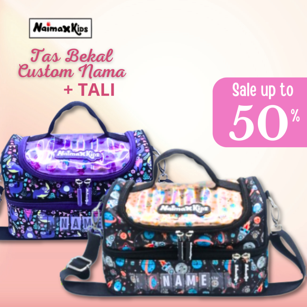 Tas Bekal Naimax Kids Custom Nama | Lunch Box Naimax Kids + Tali Panjang Karakter