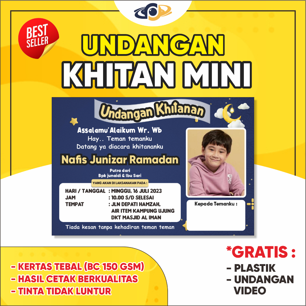 Jual Undangan Kartu Khitan Anak Mini Tasyakuran Khitanan Sunatan Aqiqah