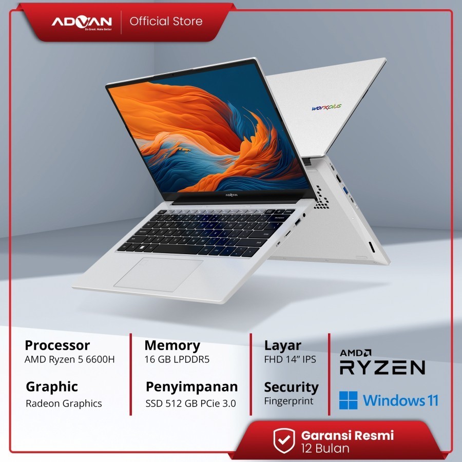 Jual Advan WorkPlus AMD R5-6600H 16GB/512GB SSD/14'' FHD IPS/W11/Silver ...
