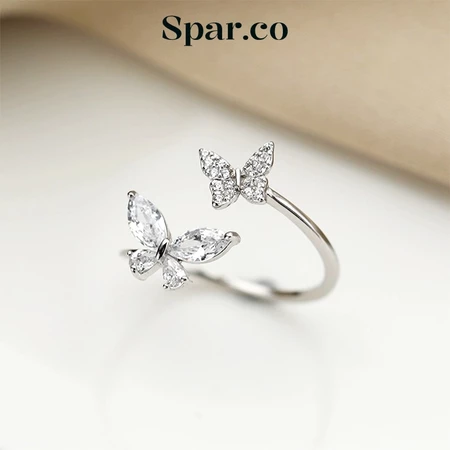 Cincin Kupu-Kupu Ganda Platinum Zircon