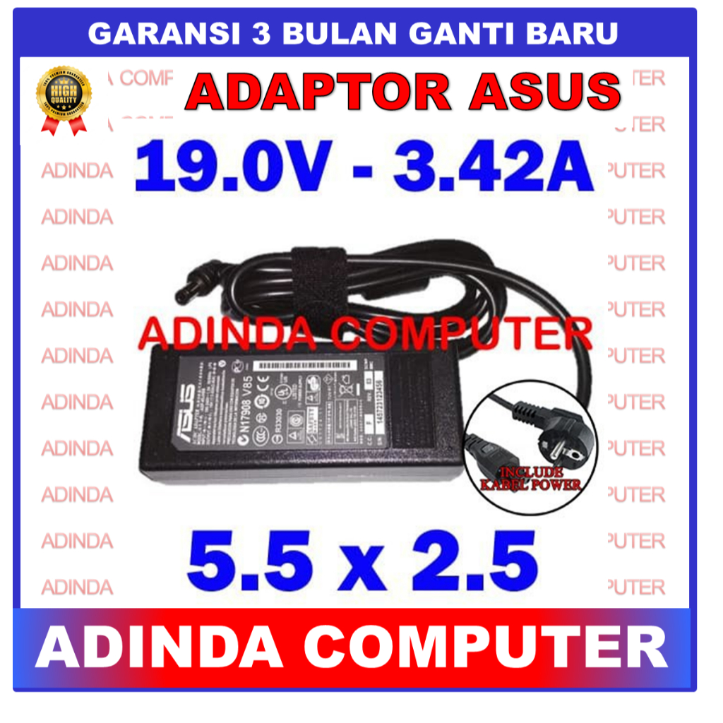 Jual ORIGINAL Adaptor Charger Laptop Asus A450C X402C X450C S300C X452C 19V 3.42A 65W DC (5.5x2