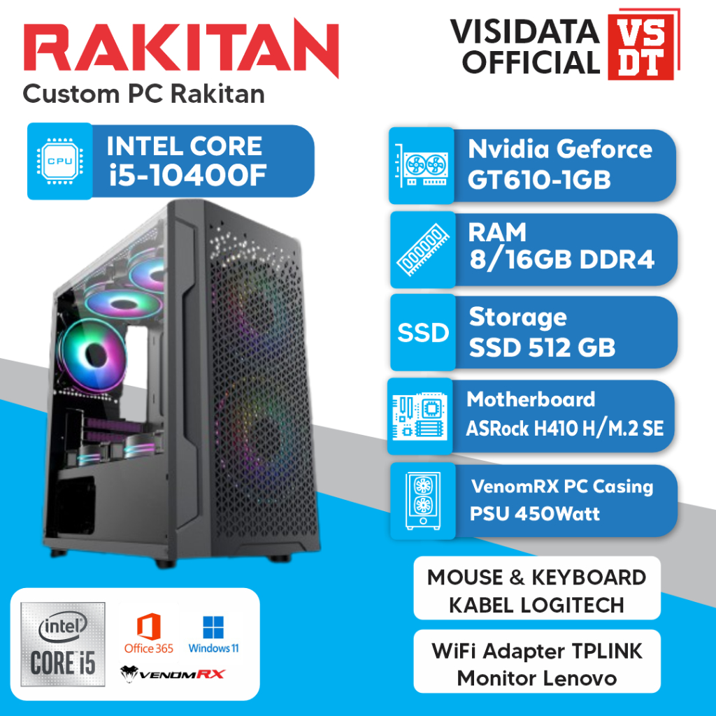 Jual PC RAKITAN Intel i5-10400F 8GB 512GB Nvidia GT610 W11 OFFICE ...