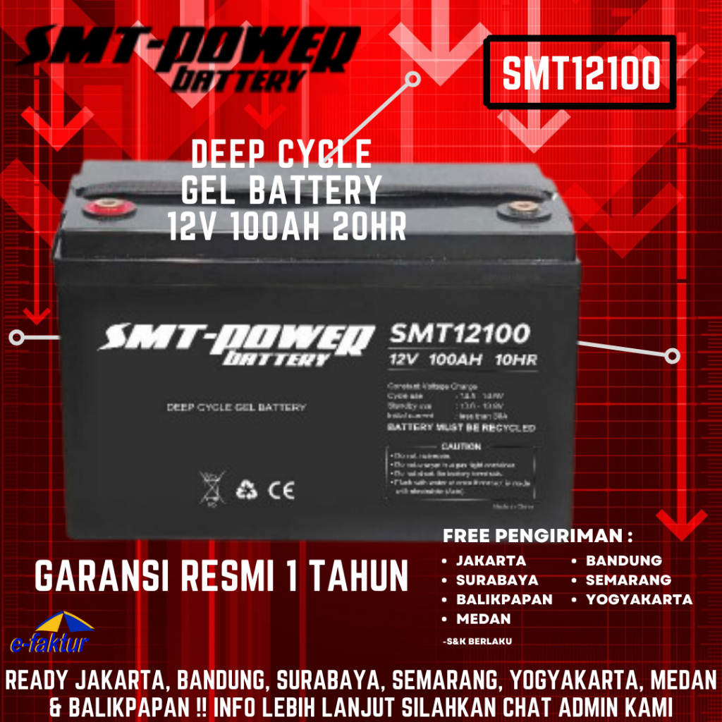 Jual BATTERY VRLA GEL DEEP CYCLE SMT-POWER 12V 100AH AKI KERING SOLAR ...