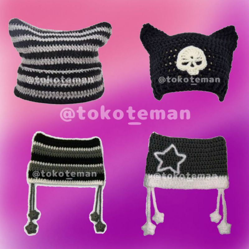 Jual BEANIE HAT CAT CROCHET/RAJUTAN (CUSTOM) | Shopee Indonesia