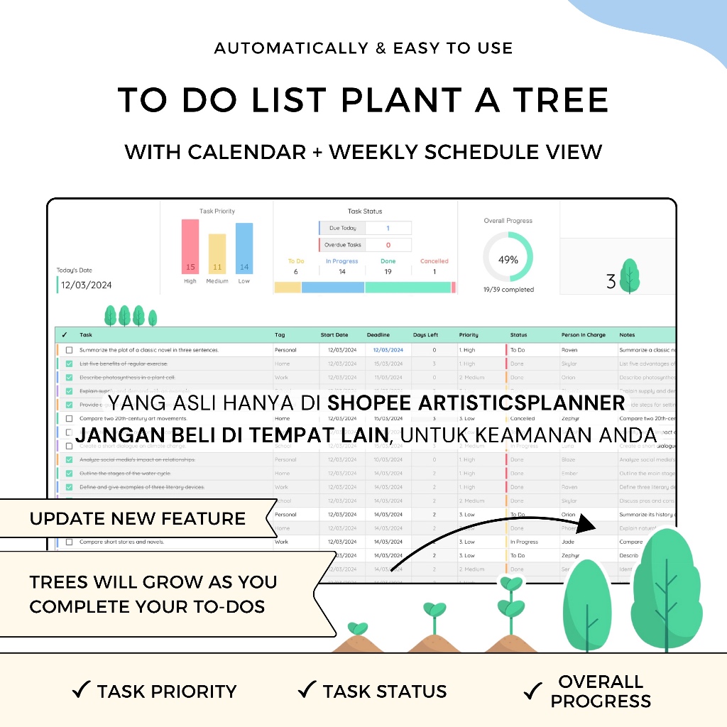 Jual To Do List Template Spreadsheet | Daily To Do List Digital