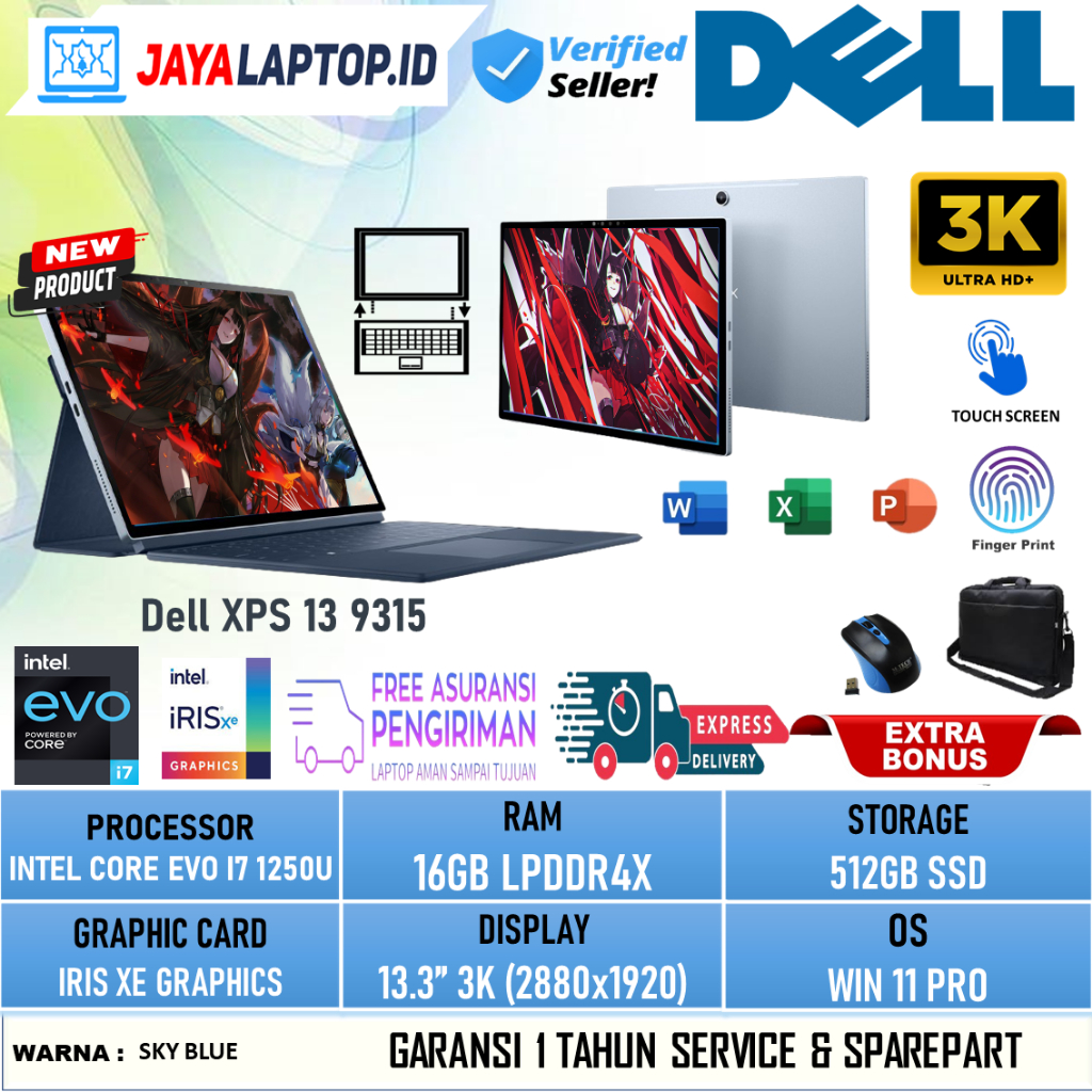 Jual Laptop 2IN1 Dell XPS 13 9315 Core Evo I7 1250U Ram 16GB 512GB Ssd ...