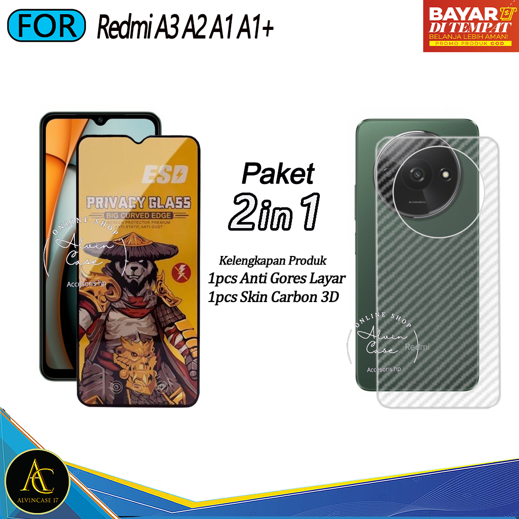 Jual Promo Paket 2in1 Tempered Glass Esd Spy Redmi A3 A2 A1 A1 Anti Spy Full Cover Shopee 2323