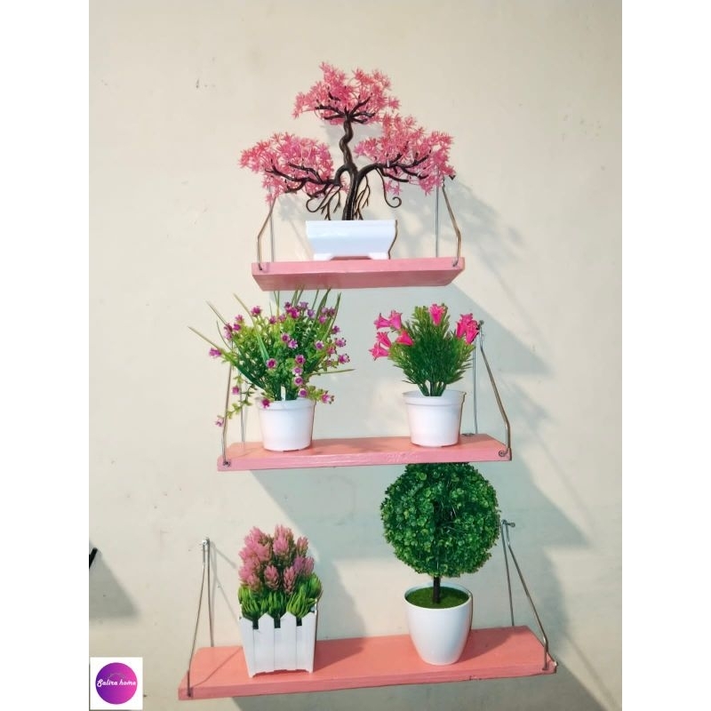 Jual rak gantung kayu jati ambalan dinding rak bunga hiasan dinding 1 ...