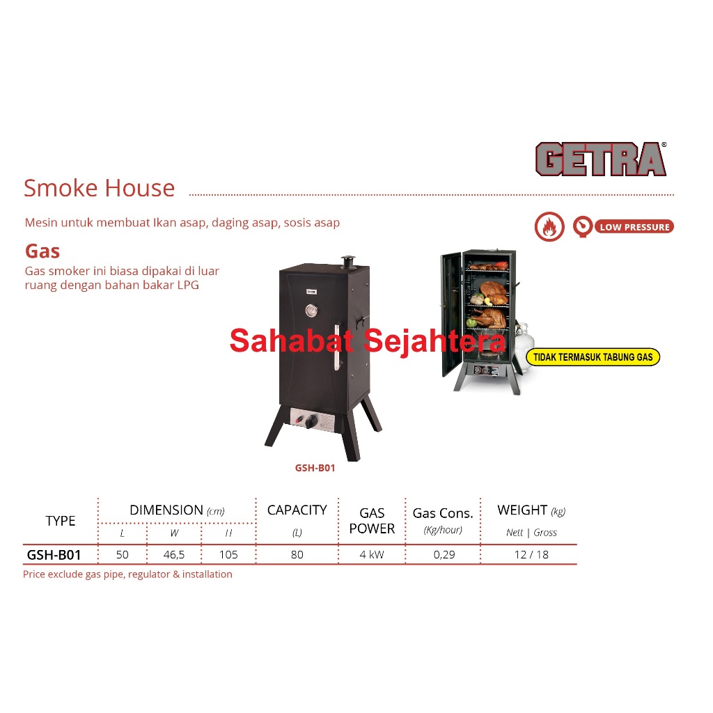 Jual GETRA Smokehouse Gas GSH-B01 Mesin Pembuat Ikan Asap Daging Asap ...