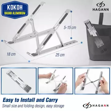 HAGANN LAC 005 Stand Laptop Aluminium Holder Tatakan Dudukan Tablet Standing Tab Alumunium –