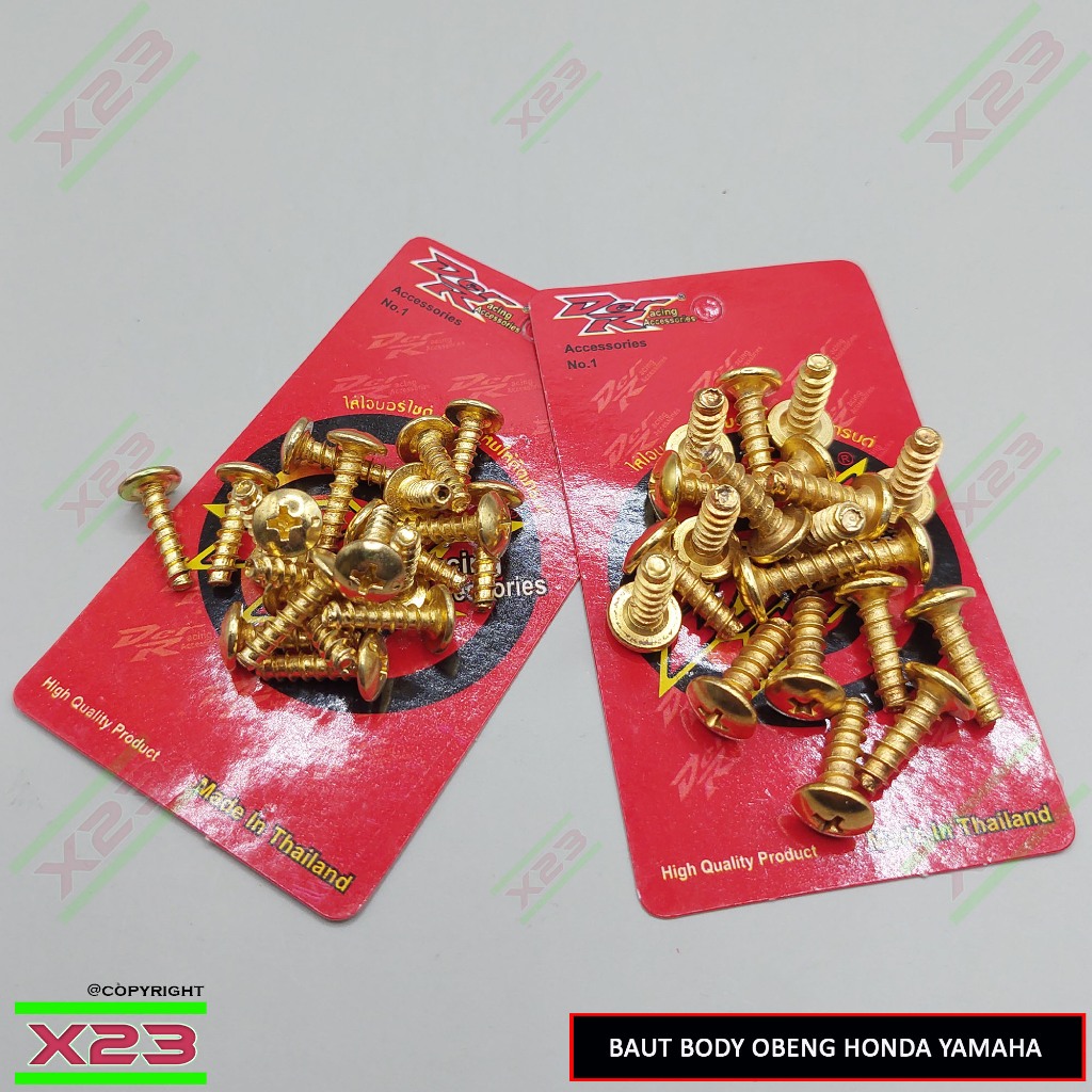 Jual baut body motor honda Yamha metik model obeng isi 20pcs gold