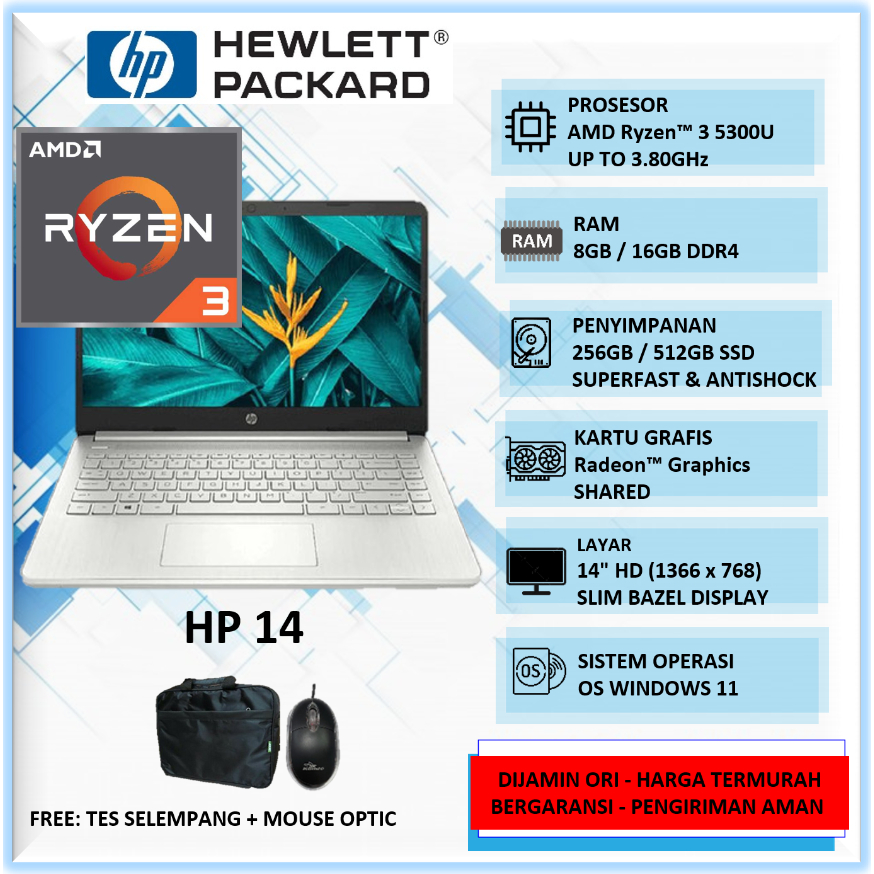 Jual Laptop Desain Grafis Murah HP 14 AMD Ryzen 5300U RAM 8GB