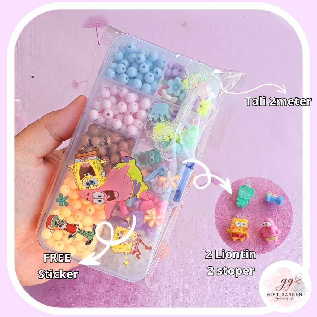 Jual DIY set meronce spesial spongebob manik bahan craft kalung gelang ...