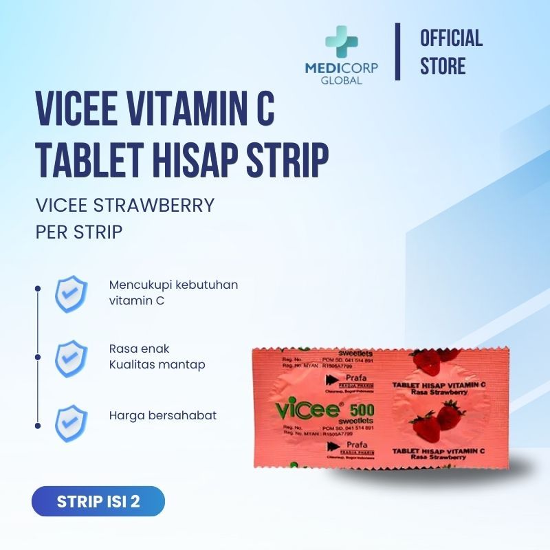 Jual Vicee STRAWBERRY ecer - vitamin C 500mg 1 strip isi 2 tablet hisap ...