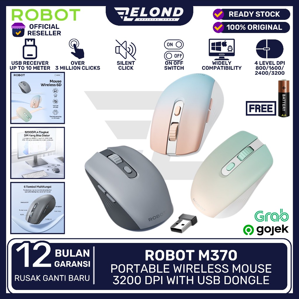 Jual Mouse Wireless Robot M Ghz Silent Click Dpi Receiver Usb Dongle Untuk Pc Laptop