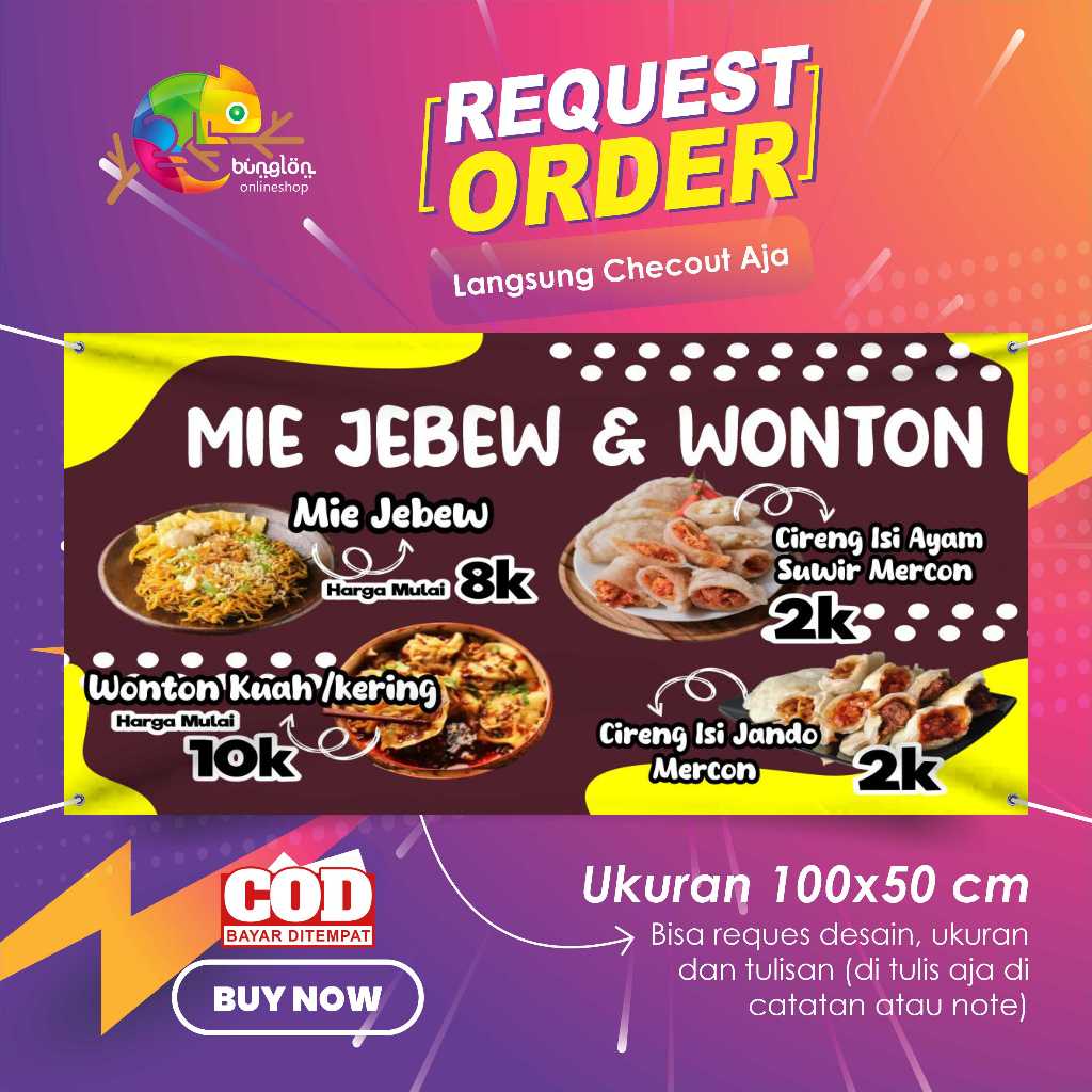 Jual Banner 100x50 Mie Jebew Dan Wonton Custom Desain Shopee Indonesia