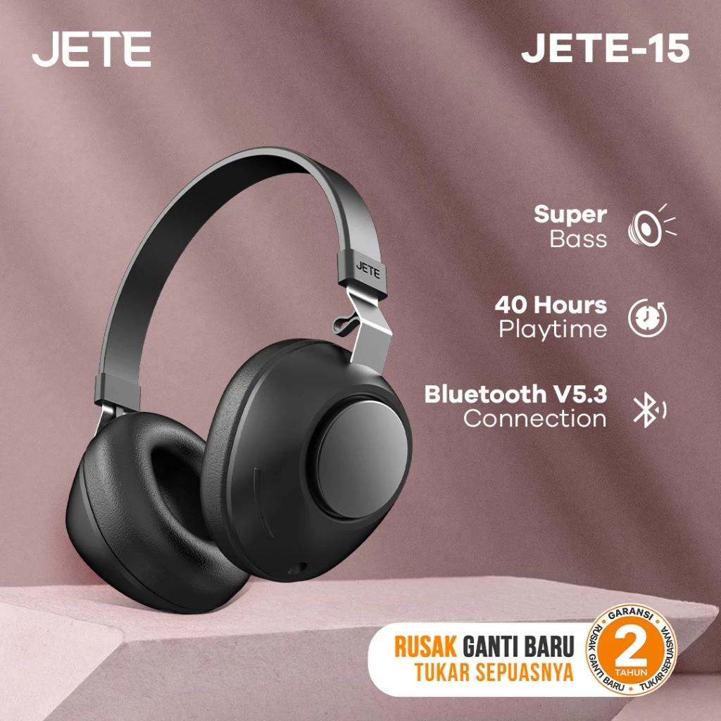 Headset Headphone Bluetooth JETE 15 Superbass BT V5.3 - Garansi 2th