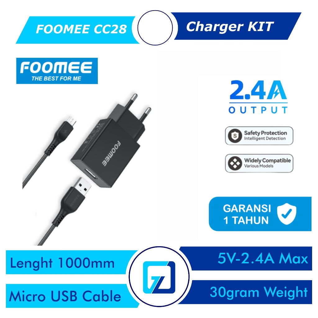 Jual Foomee CC28 Travel Charger Kit 1 Port USB 5V-2.4A + Kabel Data ...
