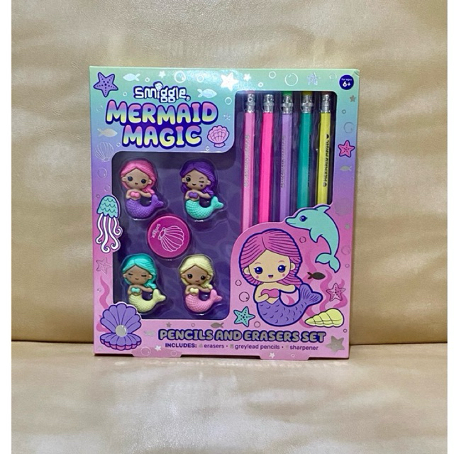 Jual Smiggle Original Mermaid Magic Pencils and Erasers Set | Shopee ...