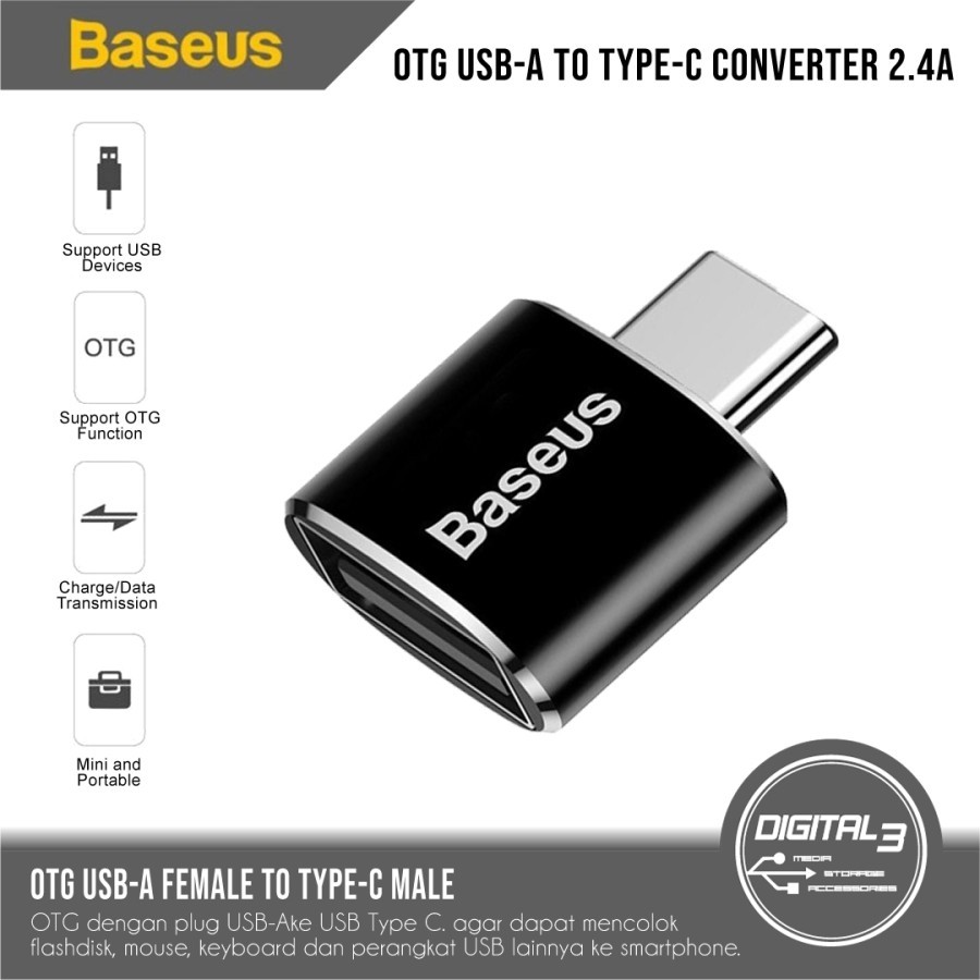 Jual OTG Baseus Type C Male to USB A Female Converter Adapter 2.4A ...