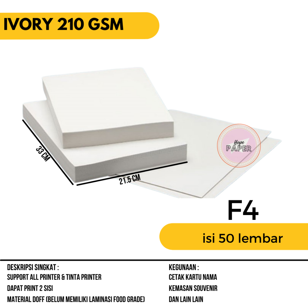 Jual Kertas Ivory 210 Gsm F4 Isi 50 Lembar Kertas Ivory F4 Kertas Ivory