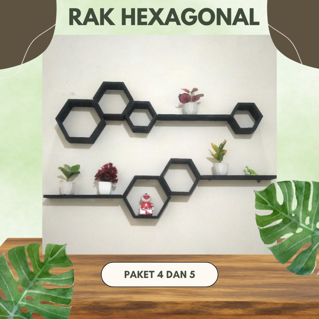 Jual Rak Dinding Hexagonal Hiasan Dinding Aesthetic Rak Hexagonal Kayu Jati Belanda Pajangan 2641