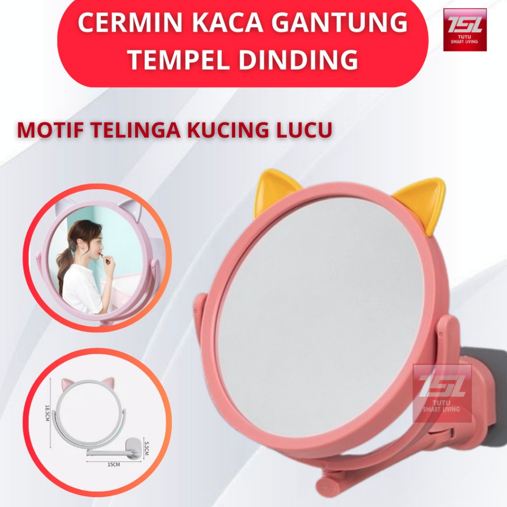 Jual Tutu Cermin Kaca Gantung Tempel Dinding Motif Telinga Kucing Lucu