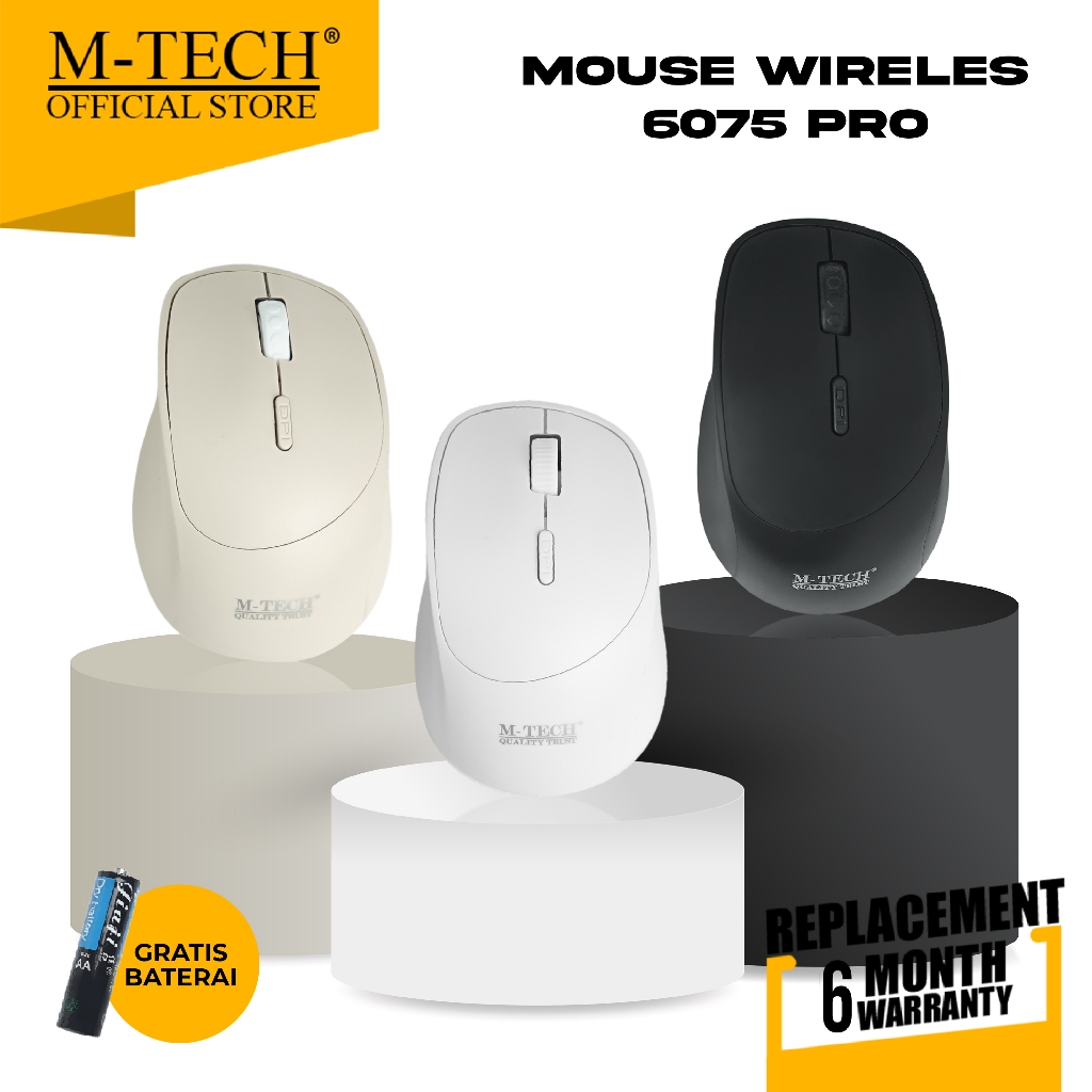 Jual MTECH Mouse Wireless 6075 Pro Optical 1600 DPI Gratis Baterai M ...