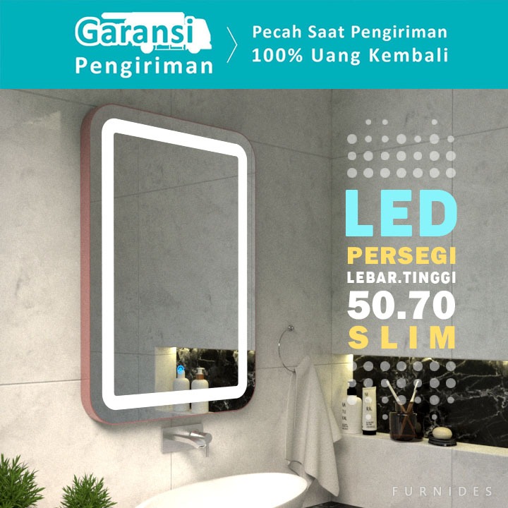 Jual Cermin Rias LED Persegi 50x70 Dengan Frame Slim | Wastefel Kamar ...