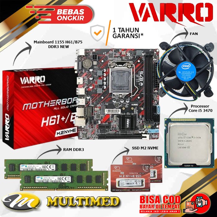 Jual Paket Mobo H61/B75 LGA 1155 DDR3 New + Core I5 3470 + Fan + RAM ...