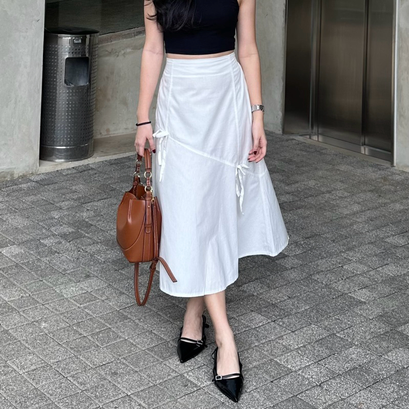 [SOMEWHERE BUTTER]★24SS★韓国人気★Satin ribbon midi skirt 