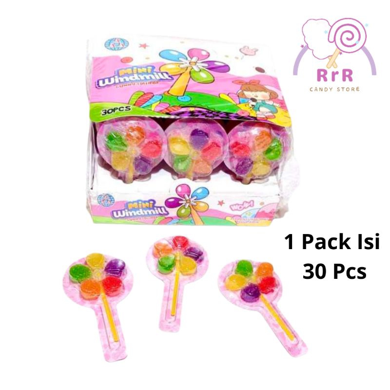 Jual Mini Windmill Gummy Lollipop Aneka Rasa Buah DSM 1 Pack 30 Pcs ...
