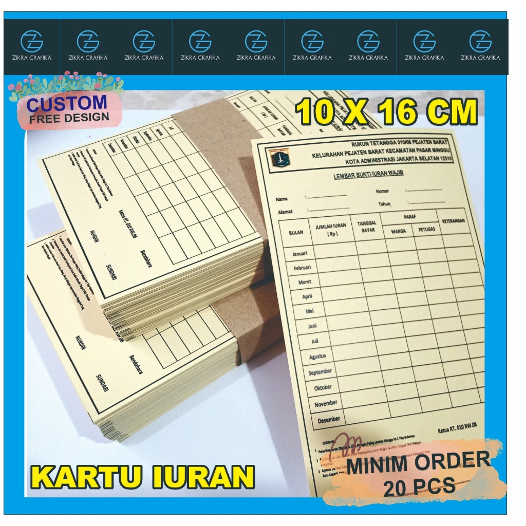 Jual Kartu Iuran Bulanan Isi 10 Pcs Kas Pembayaran Custom Design