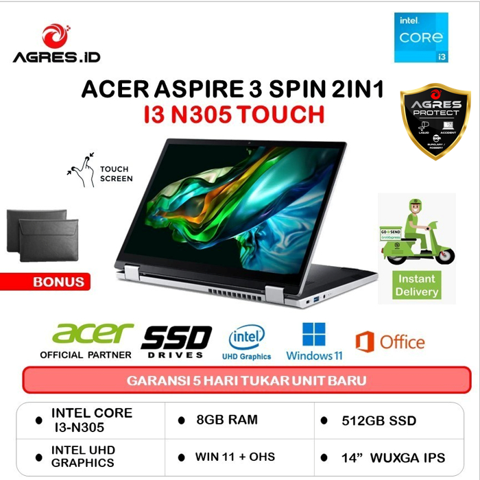 Jual Acer Aspire 3 Spin TOUCH A3SP14 I3 N305 8GB 512SSD W11+OHS 14 ...