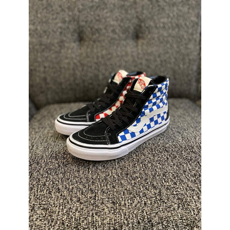 original Vans Sk8 Hi V38r Checkerboard Blue Red Japan Market