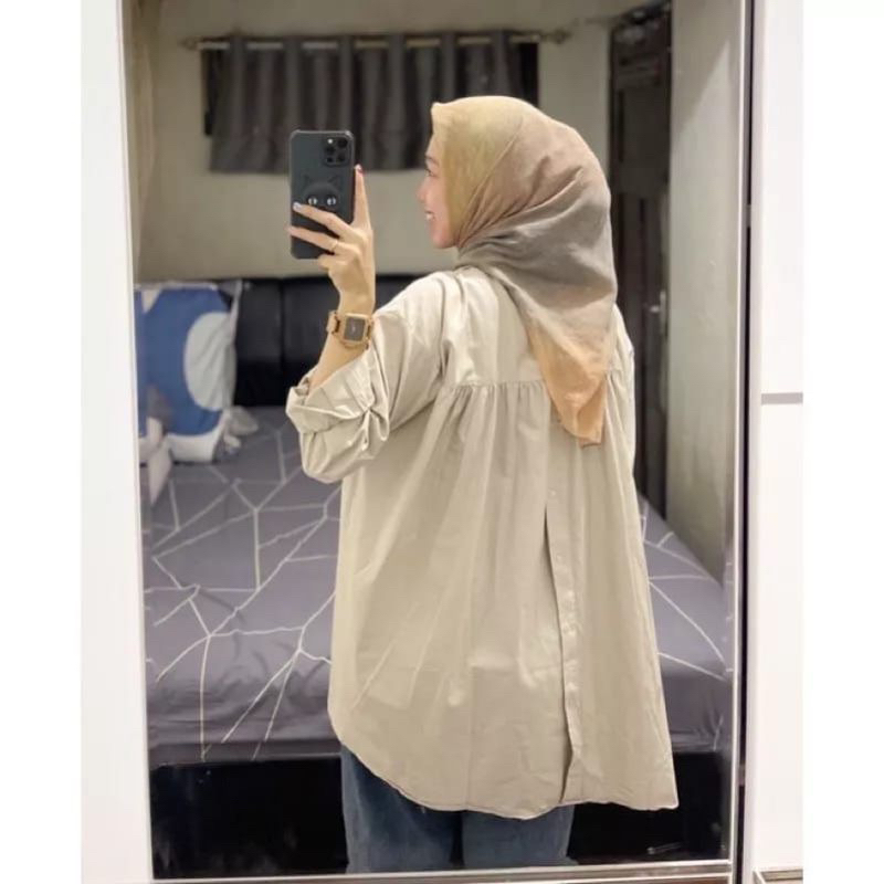 Jual Kemeja Linen Rika Top Oversize Wanita Terkini Kemeja Rika Top Polos Oversize Lengan 9315