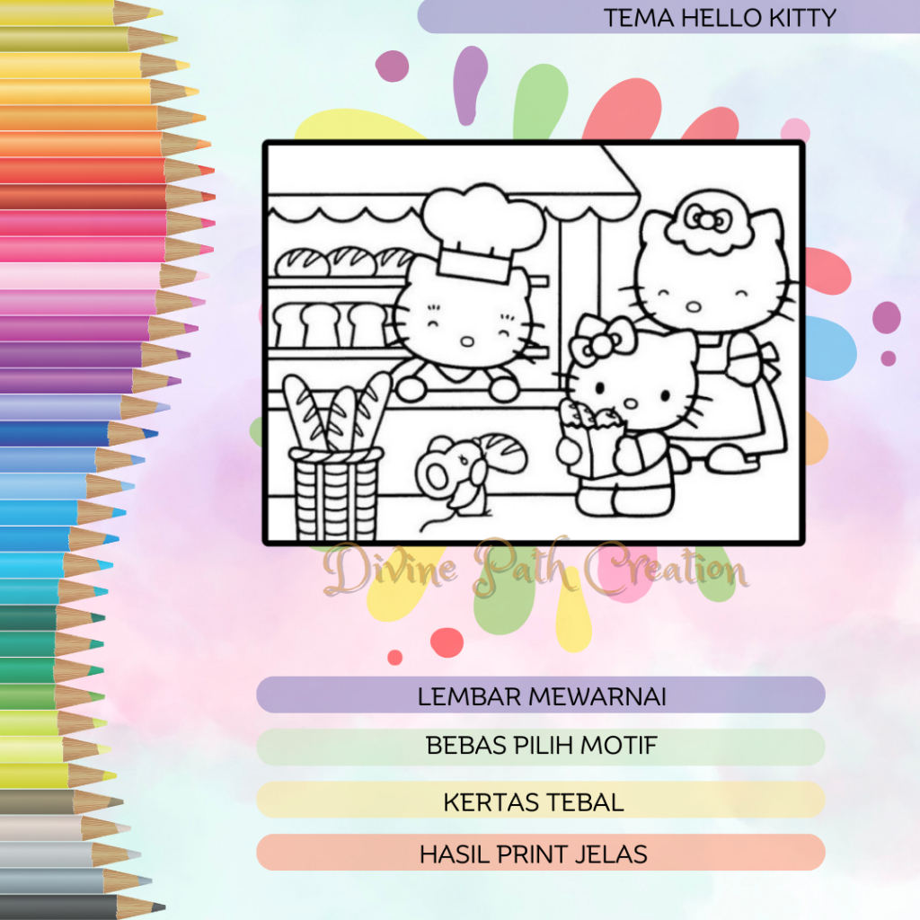 Jual LEMBAR MEWARNAI ANAK / KERTAS MEWARNAI TEMA HELLO KITTY / COLORING