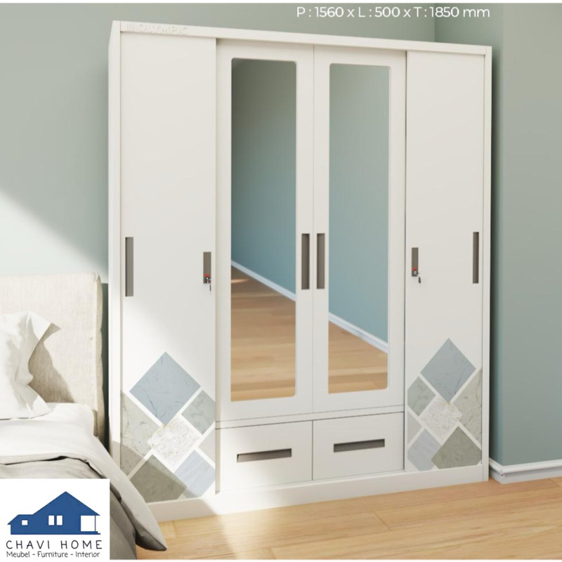 Jual lemari pakaian besi lemari baju besi 4 pintu lemari metal wardrobe ...