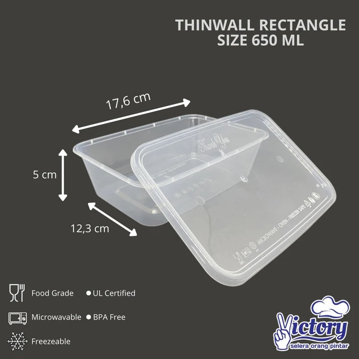 Jual Thinwall Rectangle 650ml 650 Ml Wadah Kotak Makan Plastik Lunchbox