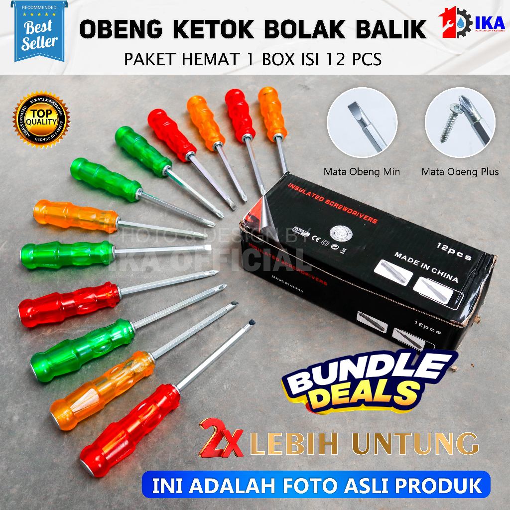 Jual GROSIR 1 KOTAK = ISI 12 BUAH Obeng Ketok 4 inch Bolak Balik Plus ...